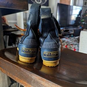 LL BEAN Kids Blue Waxed Canvas Waterproof Duck Bean Boots Size 2 Made In USA